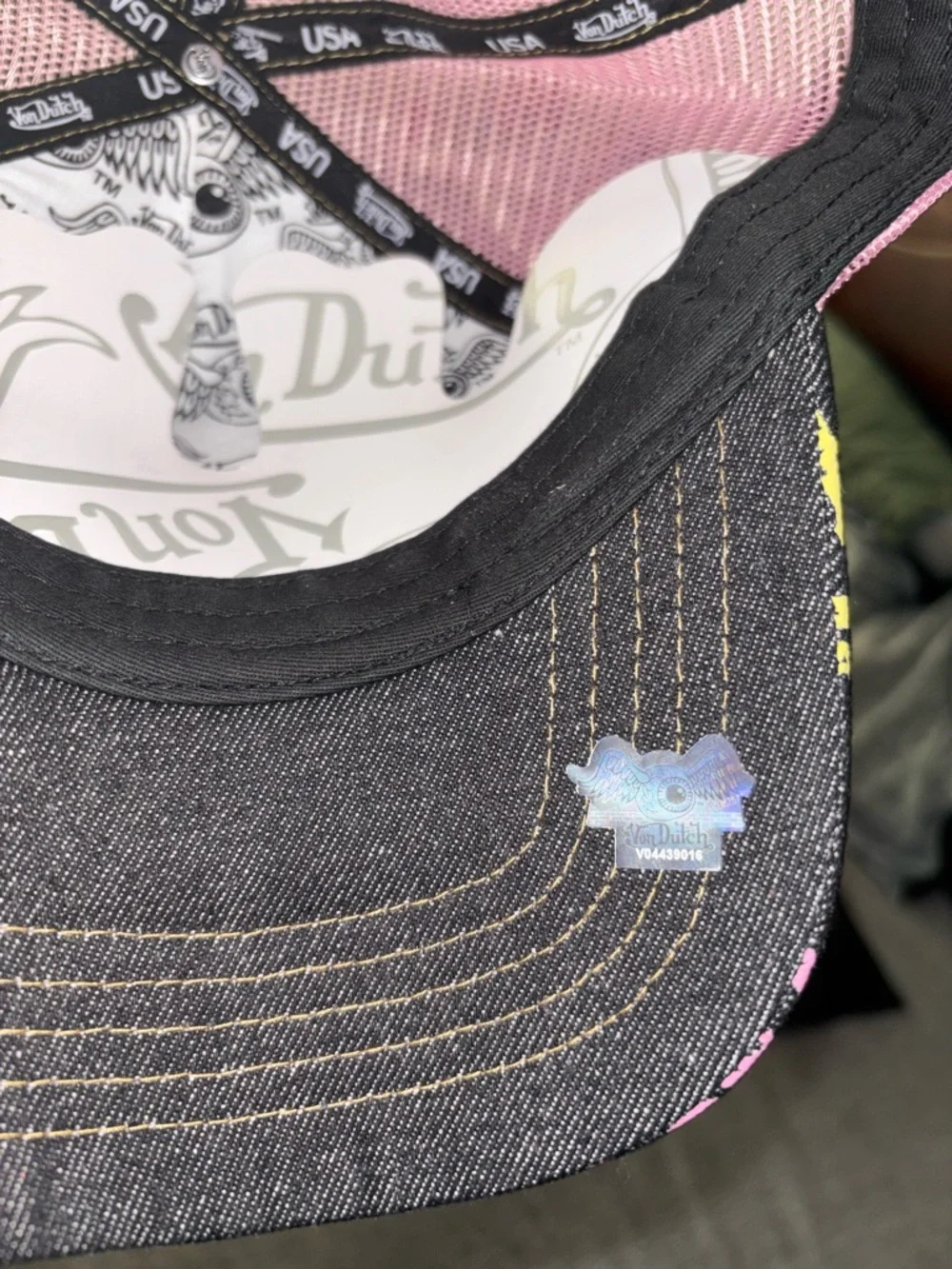 Von Dutch Black Trucker Cap with Pink Patch and Multicolor Logos - Picture 4 of 4